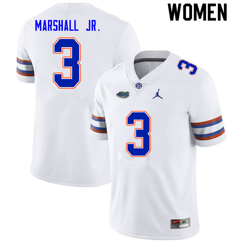 Women #3 Jason Marshall Jr. Florida Gators College Football Jerseys Sale-White